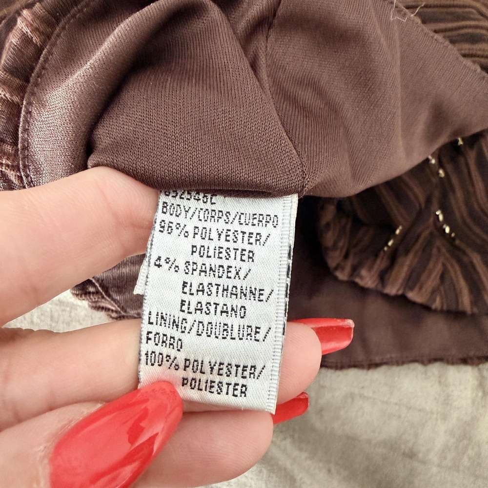VTG Y2K Cache Top 8 Brown Beaded Halter Camisole Ottoman Stripe Party Blouse - Picture 13 of 16